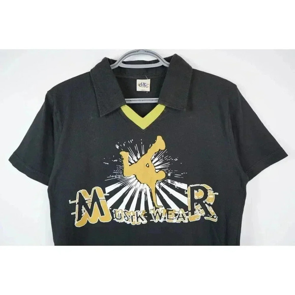 Y2K Polo Tshirt Men's Small Black/Gold Citywear #594 - Picture 3 of 10